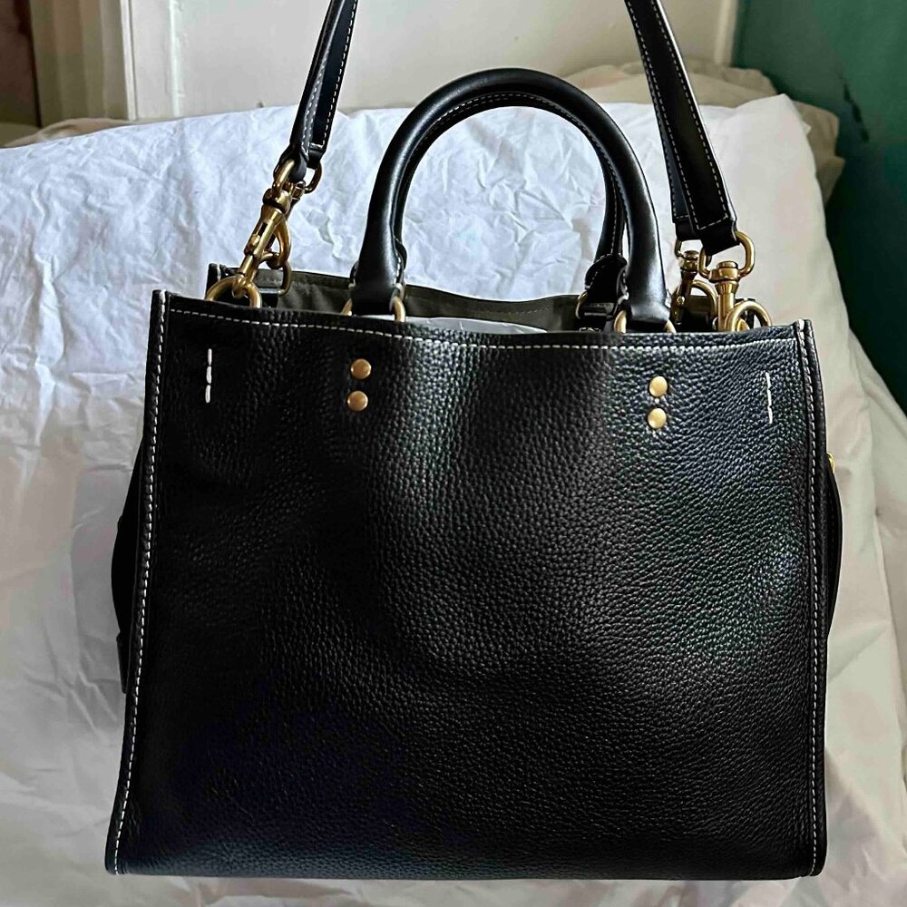 New QUINCE Italian Leather Medium Convertible Satchel bag Black - Picture 2 of 14